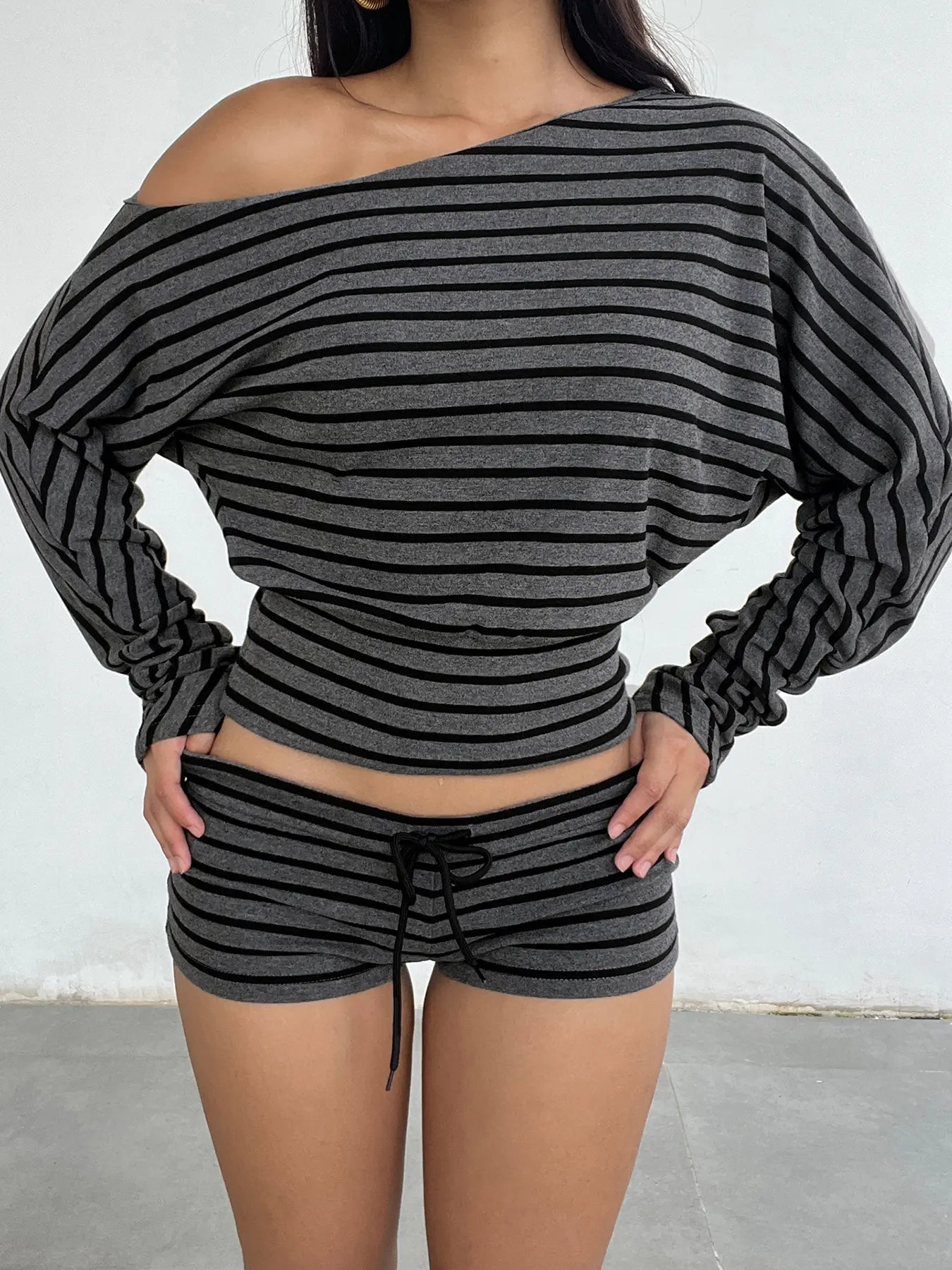 Women'S Soft One-Shoulder Top and Shorts Set, Casual Loungewear Set, Casual and Trendy Fashion Style