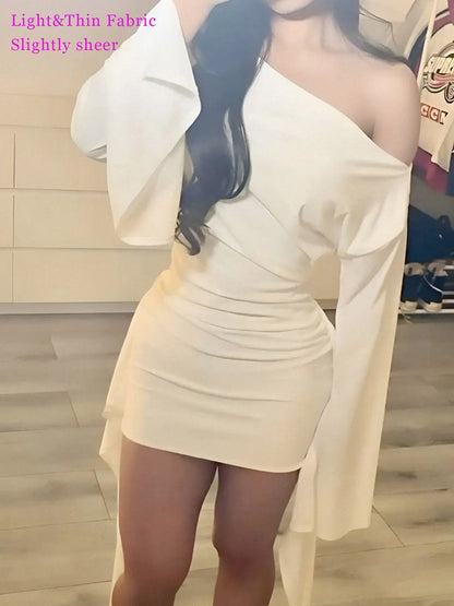 Elegant Asymmetrical Long Sleeve Maxi Dress, Tie Wedding Gown, Spring & Fall Women'S Fashion, Party Wear, Chic Design